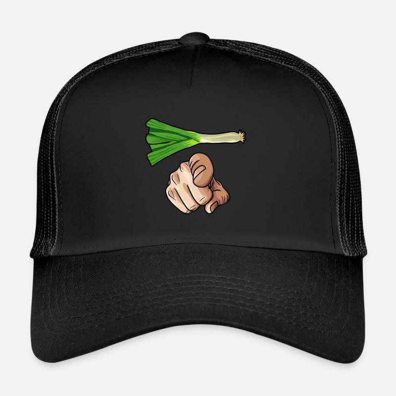 Leek with comic hand pointing forward pointing finger - Trucker Cap - black/black