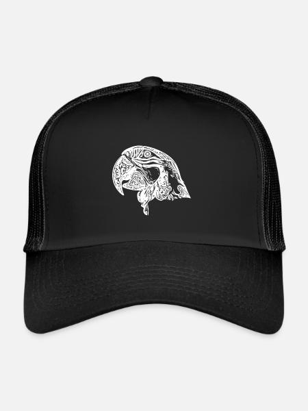 Parrot Head Portrait Vintage Bird Drawing - Trucker Cap - black/black - Front
