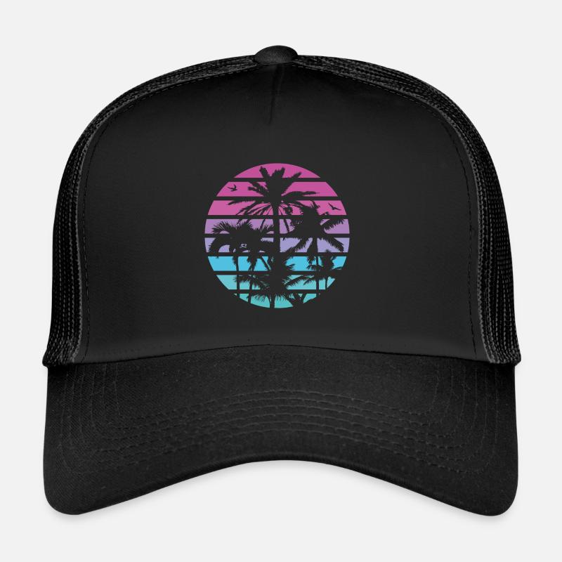 Palm Trees Retro Sun Trucker Cap