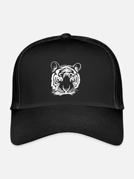 Tiger Big Cat with Vintage Stripe Pattern - Trucker Cap - black/black - Front