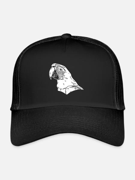 Perroquet Vintage Portrait Dessin d’oiseau - Casquette trucker  - noir/noir - Devant