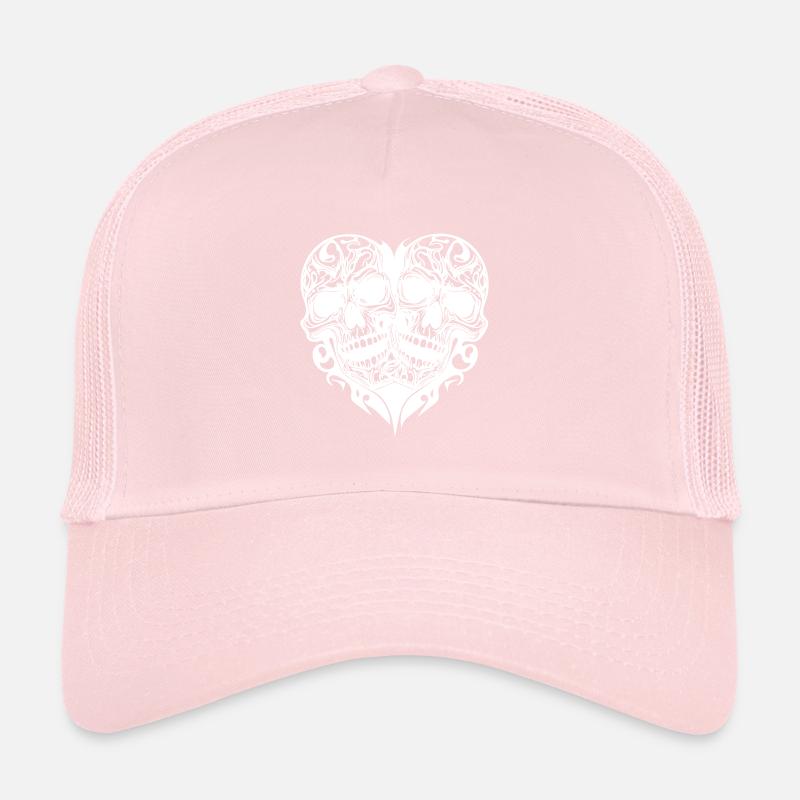 Zwei Schädeln Herz Tribal Tattoo Style Trucker Cap