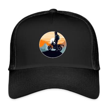 Sunset Motorcyclist Motorcycle Biker - Trucker Cap - black/black - Front