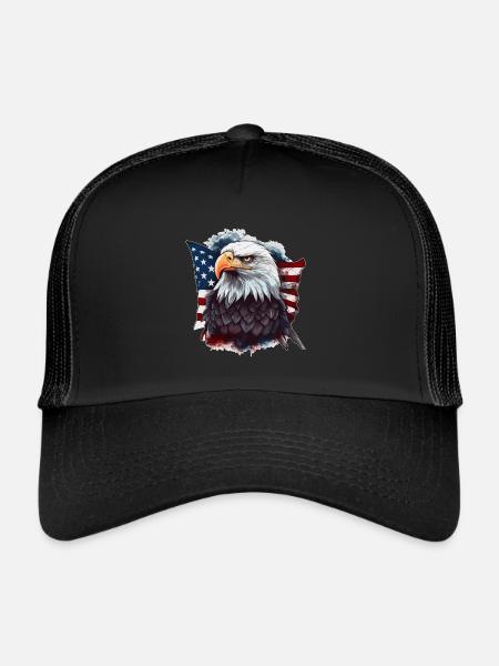 Pygargue à tête blanche américain avec drapeau des États-Unis - Casquette trucker  - noir/noir - Devant