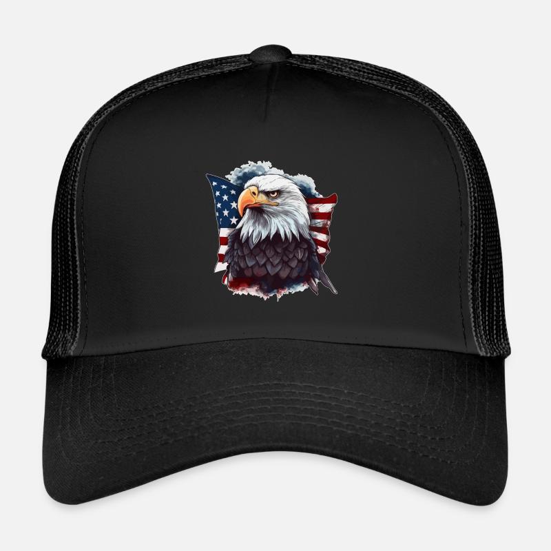 Pygargue à tête blanche américain avec drapeau des États-Unis - Casquette trucker  - noir/noir