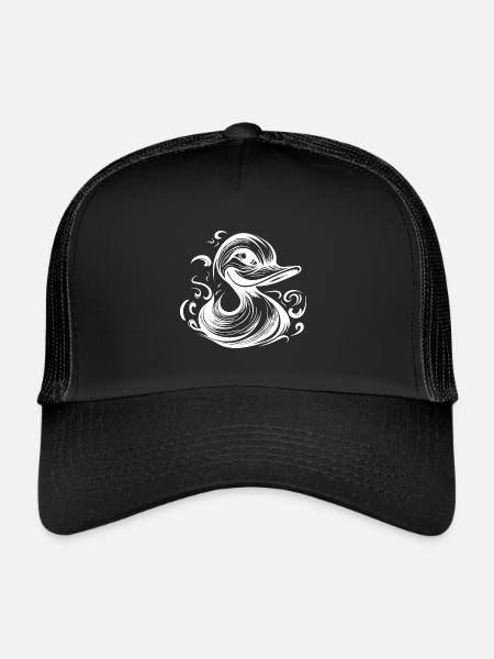 Drôle de canard souriant avec un énorme bec - Casquette trucker  - noir/noir - Devant