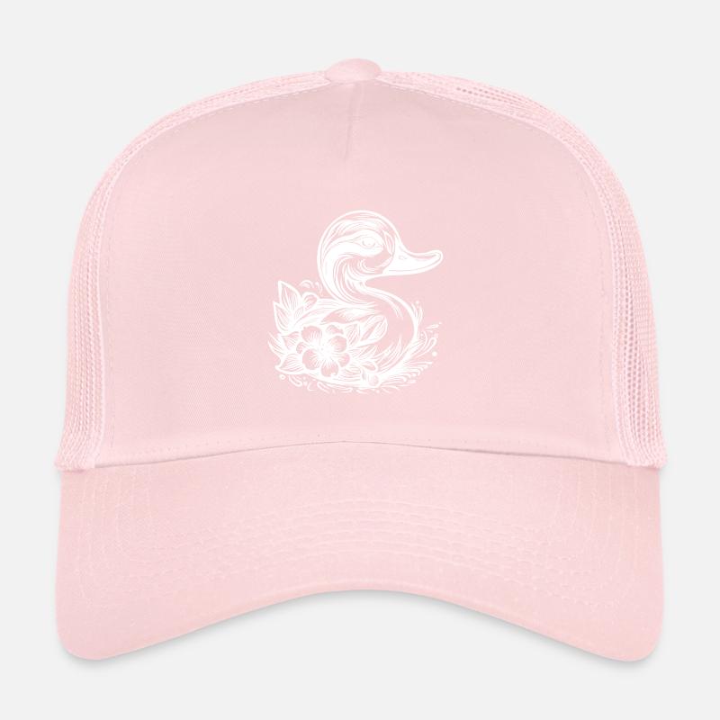 Petit canard avec des fleurs sur l’eau du lac Casquette trucker 