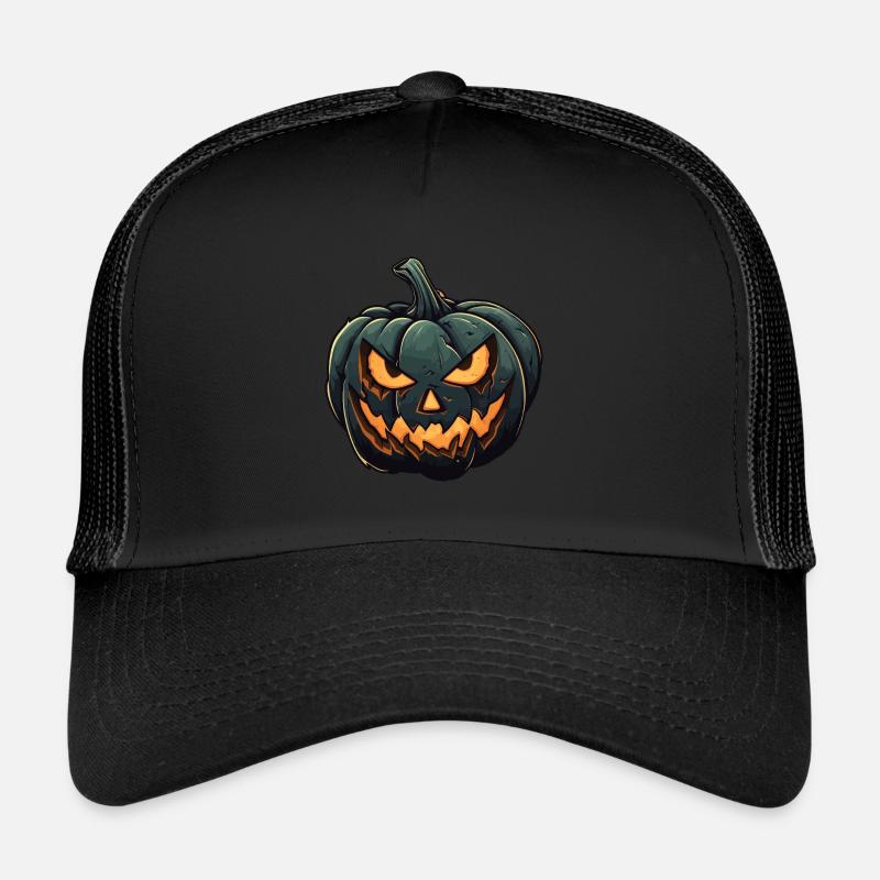 Funny Halloween pumpkin with glowing eyes Trucker Cap