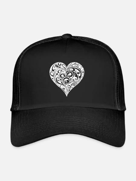 Géométrique ludique tatouage forme coeur - Casquette trucker  - noir/noir - Devant