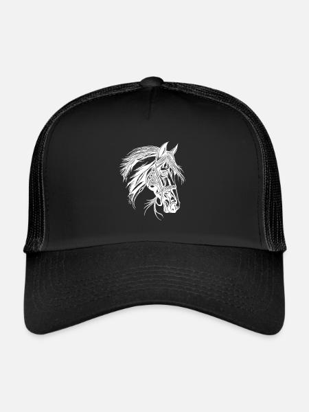 Rugged horse with mane Equestrian Dressage Equestrian Sports - Trucker Cap - black/black - Front