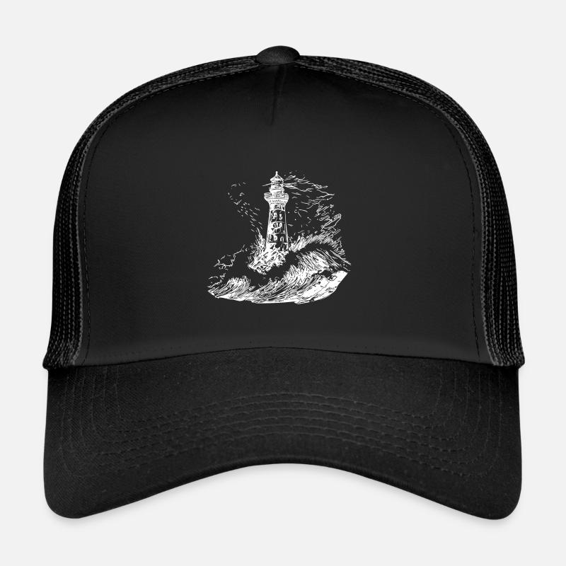 Phare avec balise dans une mer orageuse Casquette trucker 
