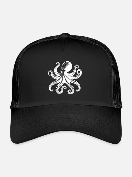 Grande pieuvre calmar à huit bras - Casquette trucker  - noir/noir - Devant