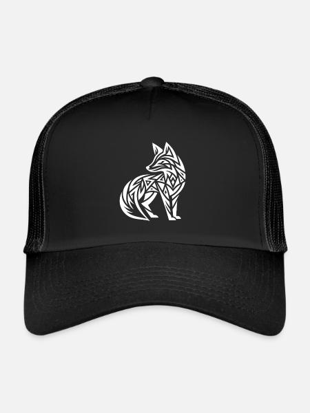 Niedlicher Fuchs im Tribal Tattoo Style - Trucker Cap - Schwarz/Schwarz - Vorne