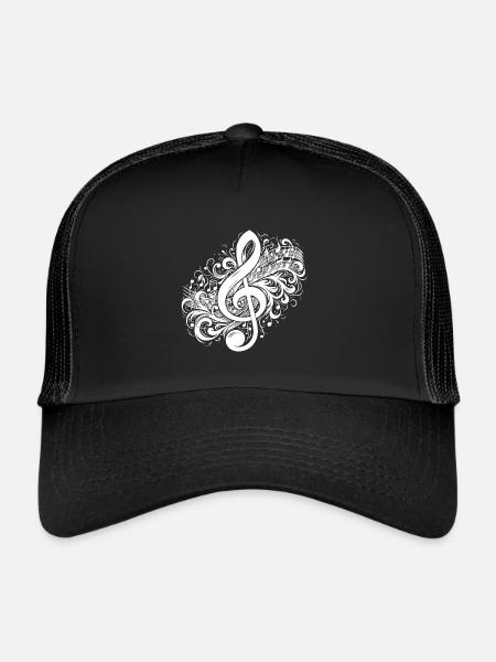 Clé de musique avec partitions vintage - Casquette trucker  - noir/noir - Devant