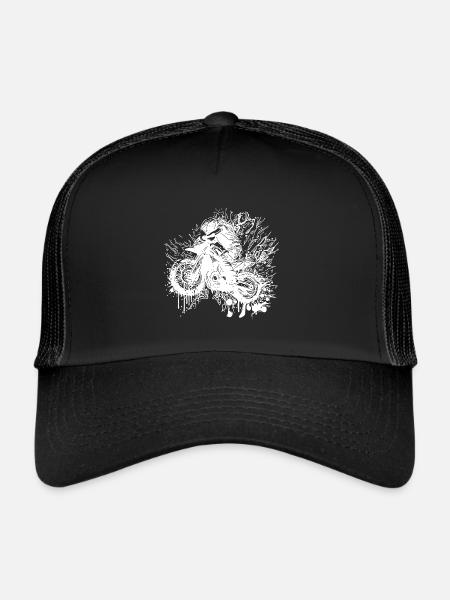 Moto de course tout-terrain style éclaboussure - Casquette trucker  - noir/noir - Devant