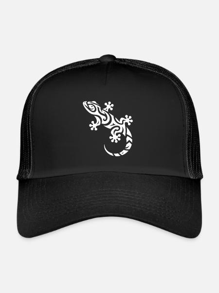 Mignon petit gecko dans le style de tatouage tribal - Casquette trucker  - noir/noir - Devant