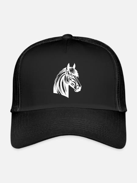 Portrait de Style de tatouage de tête de cheval - Casquette trucker  - noir/noir - Devant