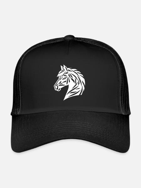 Tête de cheval Portrait Style géométrique - Casquette trucker  - noir/noir - Devant