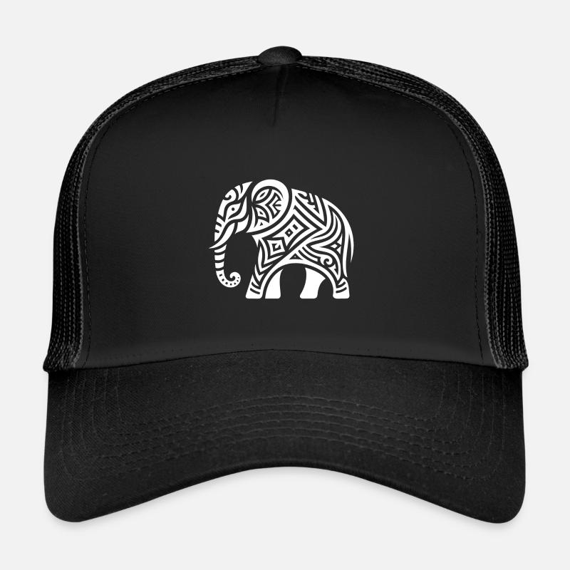 Elephant Tribal Art Tattoo with Big Ears - Trucker Cap - black/black