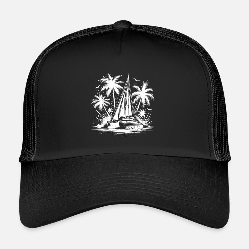 Palmiers avec double coque catamaran voilier Casquette trucker 