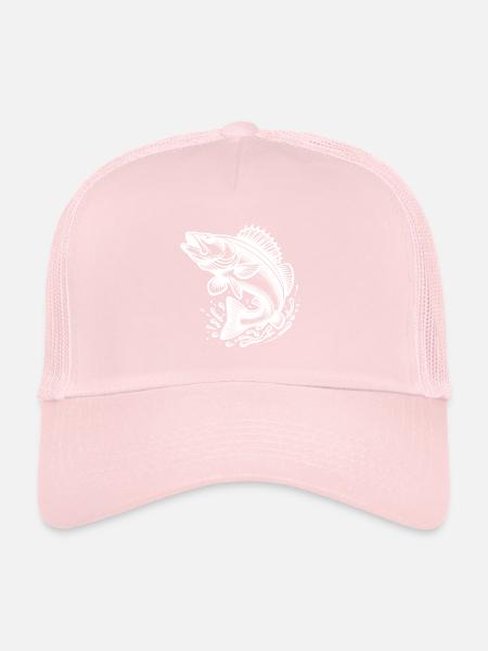 Large Jumping Zander Fish - Trucker Cap - pale pink - Front