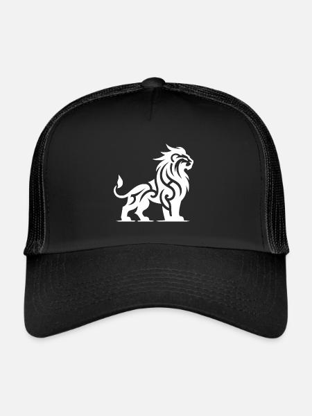 Proud tribal tattoo lion with wild mane - Trucker Cap - black/black - Front