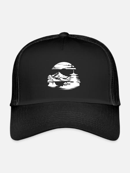 Japon Paysage asiatique Méditation Design - Casquette trucker  - noir/noir - Devant