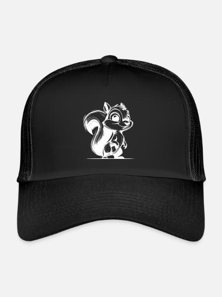 Petit crayon écureuil trait dessin - Casquette trucker  - noir/noir - Devant
