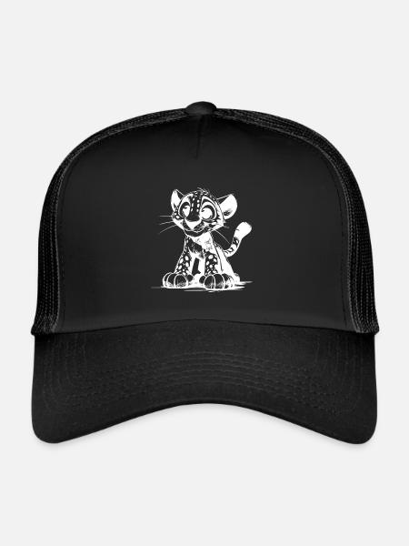 Dessin de léopard drôle d’enfants - Casquette trucker  - noir/noir - Devant