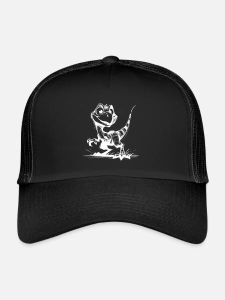 Enfants Dessin Vilain Raptor Bébé Dino Croquis - Casquette trucker  - noir/noir - Devant