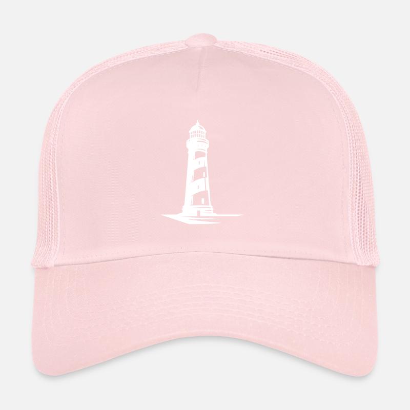 Striped lighthouse on the coast Trucker Cap
