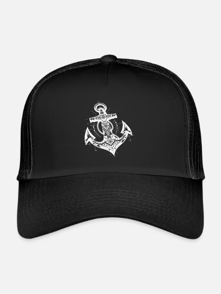 Artful anchor in elegant tattoo style - Trucker Cap - black/black - Front