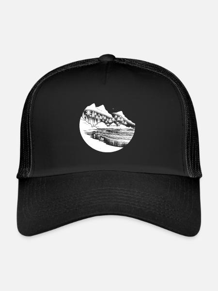 Plage et mer avec palmiers et montagnes - Casquette trucker  - noir/noir - Devant