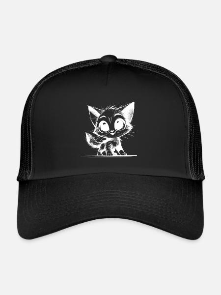 Chat mignon bébé dessin au crayon - Casquette trucker  - noir/noir - Devant
