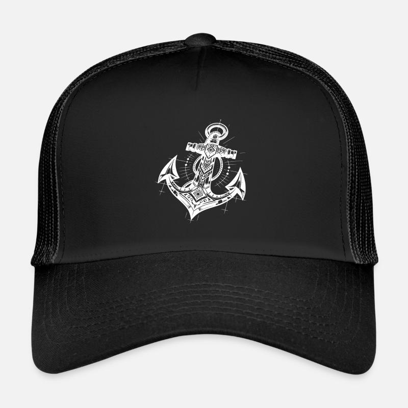 Eleganter Tattoo Style Anker - Trucker Cap - Schwarz/Schwarz