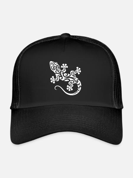 Gecko mignon dans le style d’encre de tatouage tribal - Casquette trucker  - noir/noir - Devant