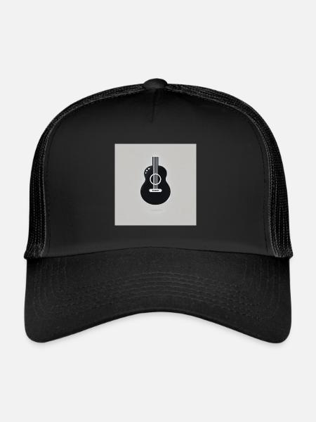 Guitare - Vintage - Rock - Groupe - Liberté - Casquette trucker  - noir/noir - Devant