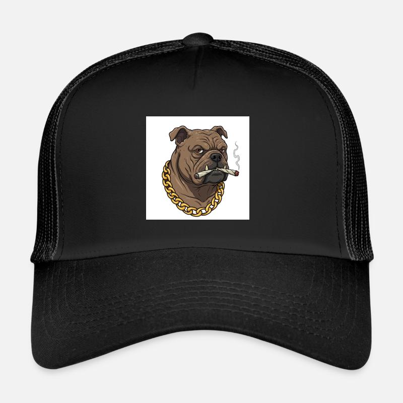 Drôle de chien avec chaîne en or et cigarette Casquette trucker 