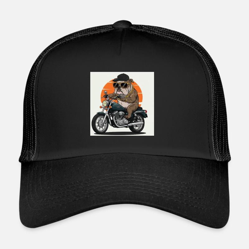 Der coole Biker-Hund mit Motorrad und Sonnenbrille Trucker Cap