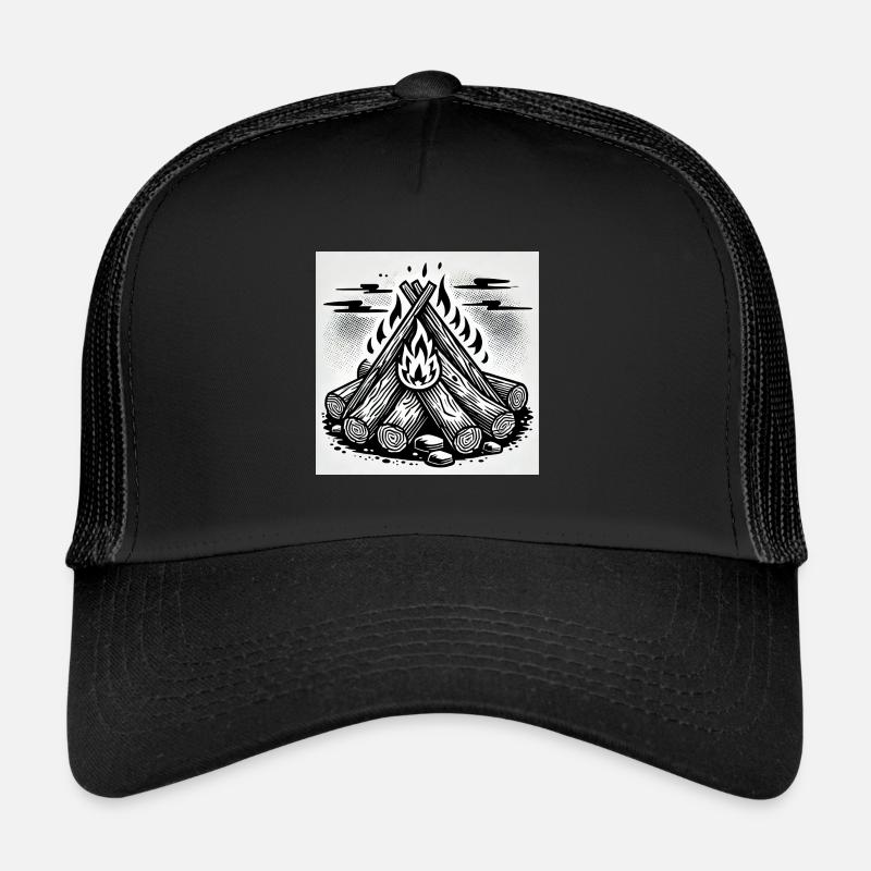 Flammenspiel im Comic-Stil: Lagerfeuerkunst Trucker Cap