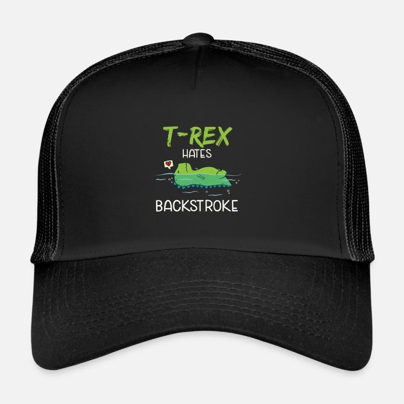 T-Rex Hates Backstroke Funny Swimming Dinosaur - Trucker Cap - Schwarz/Schwarz