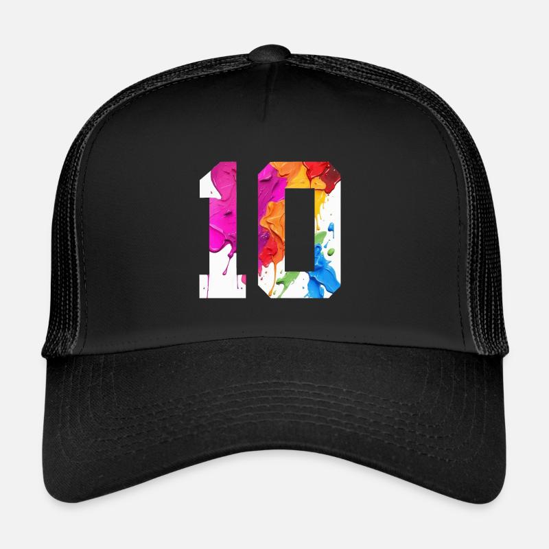 FARBIG NUMMER 10 BUNT 10. GEBURTSTAG - Trucker Cap - Schwarz/Schwarz