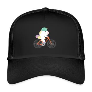 Einhorn Fährt Fahrrad - Trucker Cap - Schwarz/Schwarz - Vorne