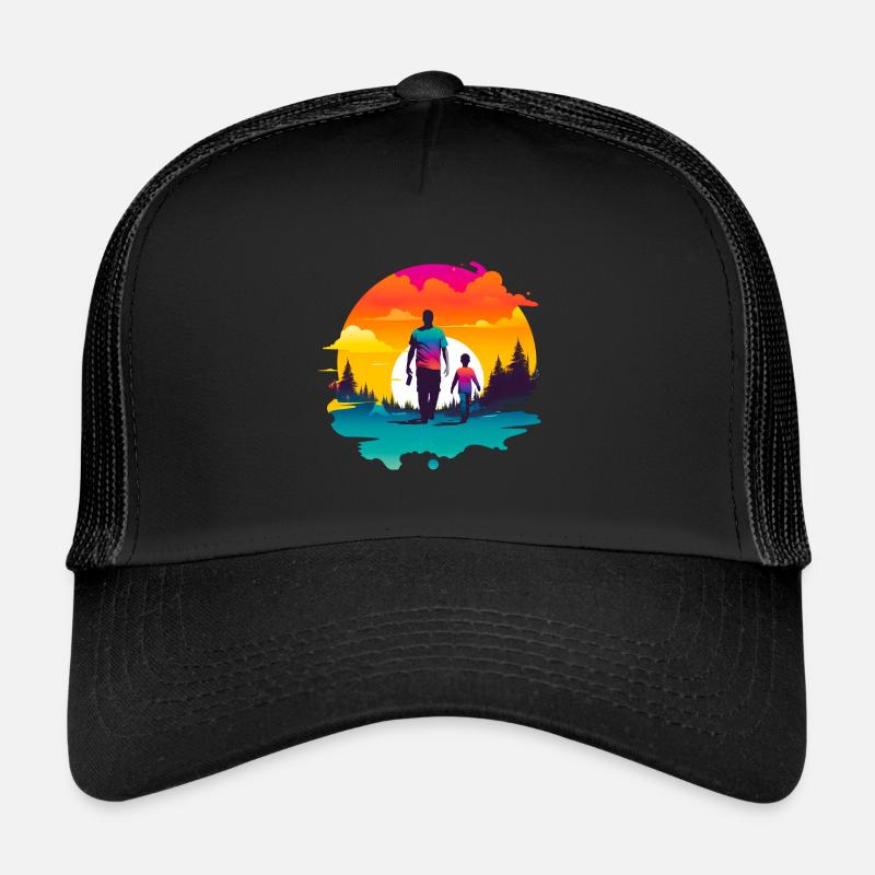 Père et fils devant le coucher du soleil Casquette trucker 