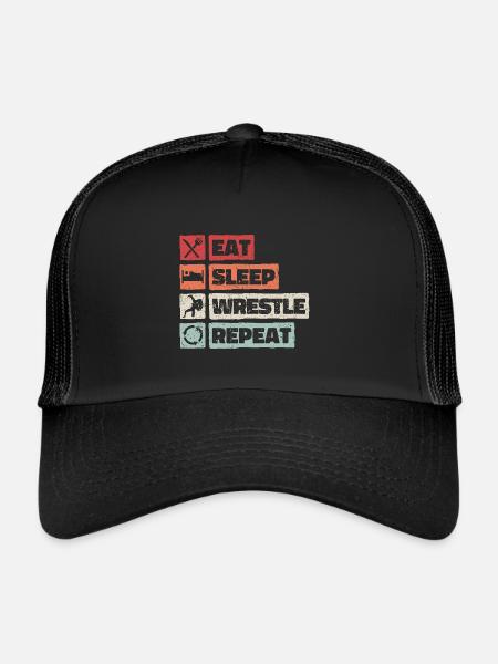 Eat Sleep Wrestle Repeat champion grappler club - Casquette trucker  - noir/noir - Devant