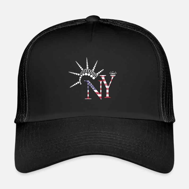 USA New York Flagge Freiheitsstatue Geschenk - Trucker Cap - Schwarz/Schwarz