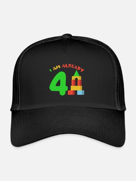 I am already 4 years old 4th birthday - Trucker Cap - black/black - Front