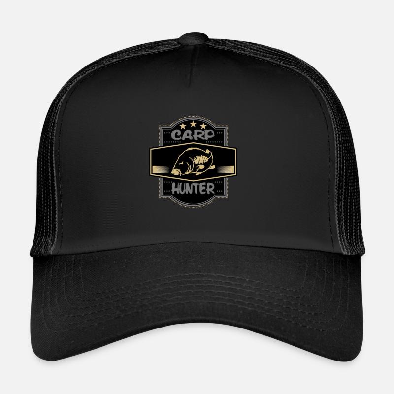 carp hunter karpfen jäger geschenk schrift bild - Trucker Cap - Schwarz/Schwarz