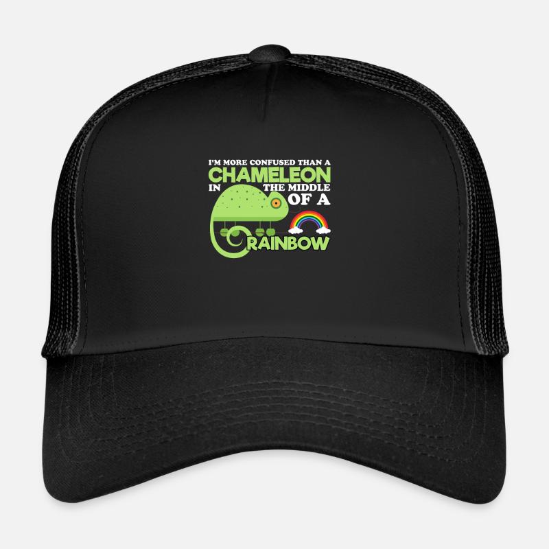 Chamäleon Regenbogen verwirrt Bunt Farben - Trucker Cap - Schwarz/Schwarz