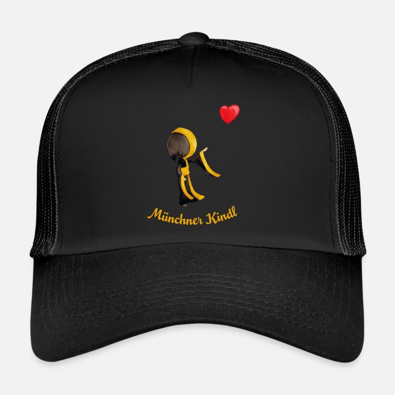 Münchner Kindl mit Herz-Luftballon - Trucker Cap - Schwarz/Schwarz